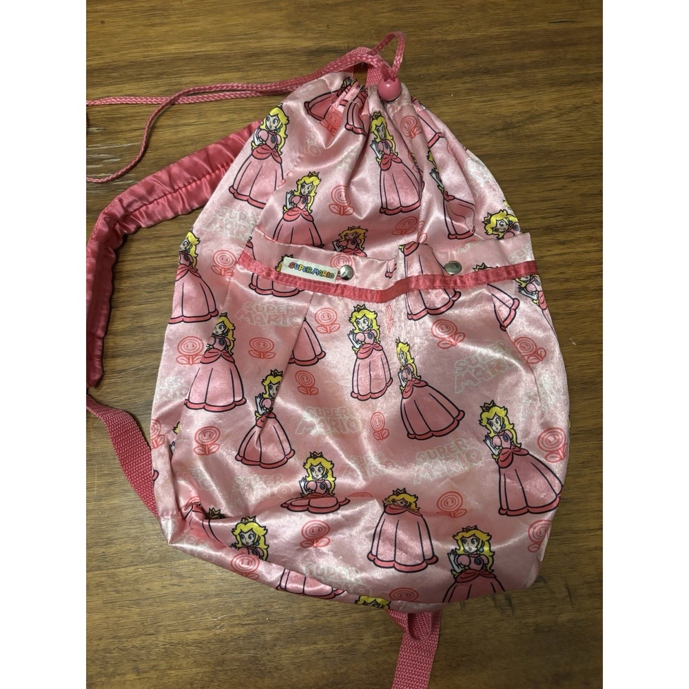Rare Promo Super Mario Princess Peach Silky Backpack W/drawstring Closure - Picture 2 of 5